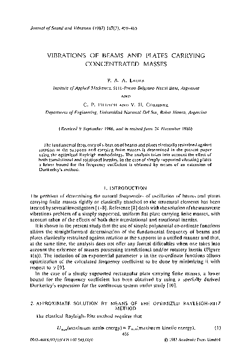 (PDF) Vibrations of beams and plates carrying concentrated masses