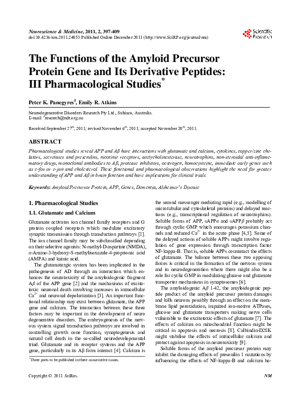 (PDF) The Functions of the Amyloid Precursor Protein Gene and Its ...