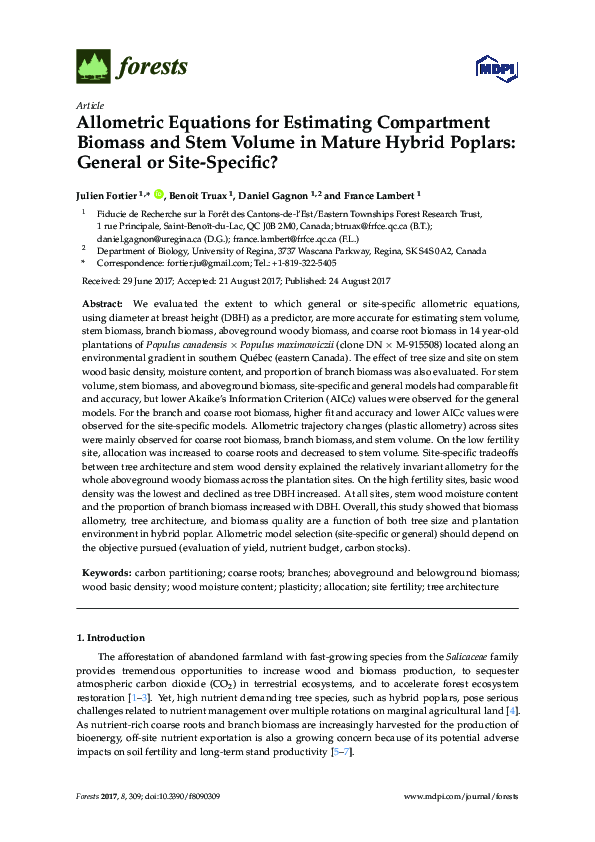 (PDF) Allometric Equations for Estimating Compartment Biomass and Stem ...