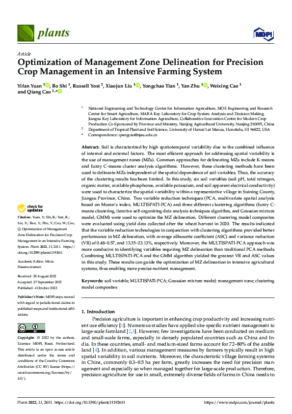 (PDF) Optimization of Management Zone Delineation for Precision Crop ...