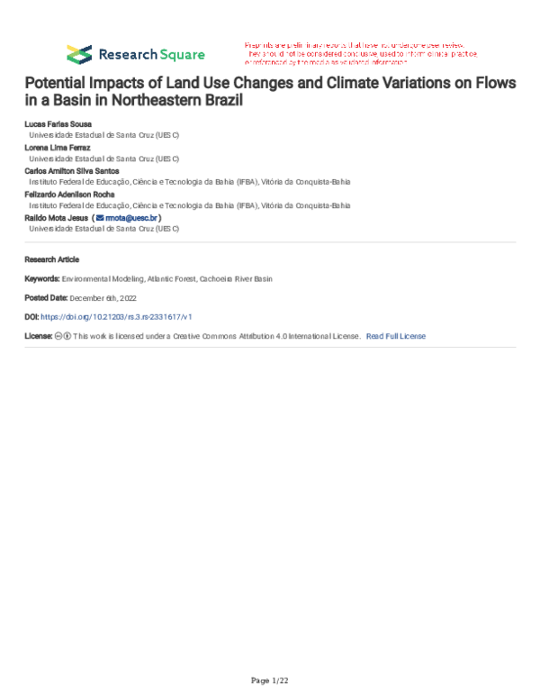 (PDF) Potential Impacts of Land Use Changes and Climate Variations on ...