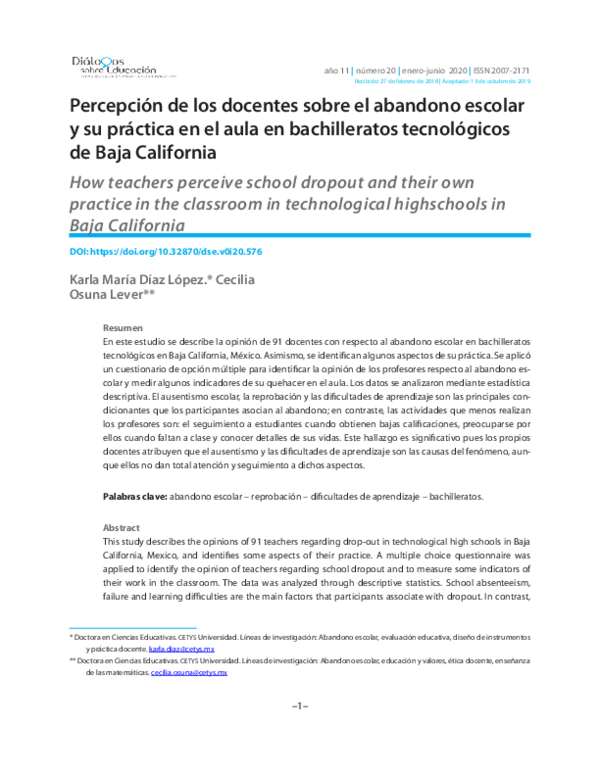 (PDF) How teachers perceive school dropout and their own practice in ...