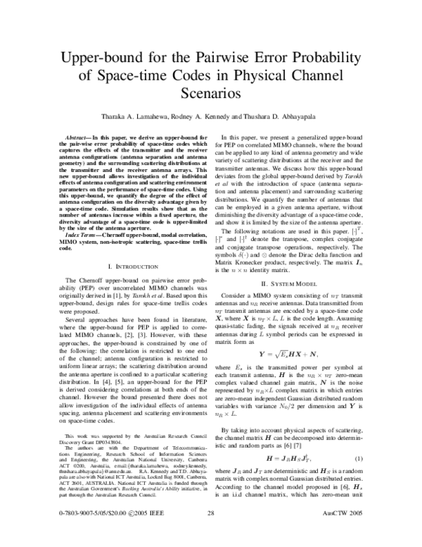 (PDF) Upper-bound for the Pairwise Error Probability of Space-time ...