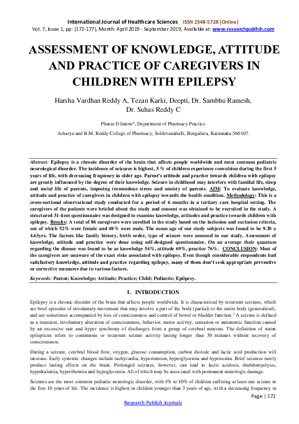 (PDF) Assessment of Knowledge, Attitude and Practice of Caregivers in ...