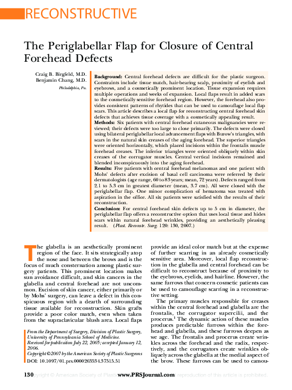 (PDF) The Periglabellar Flap for Closure of Central Forehead Defects