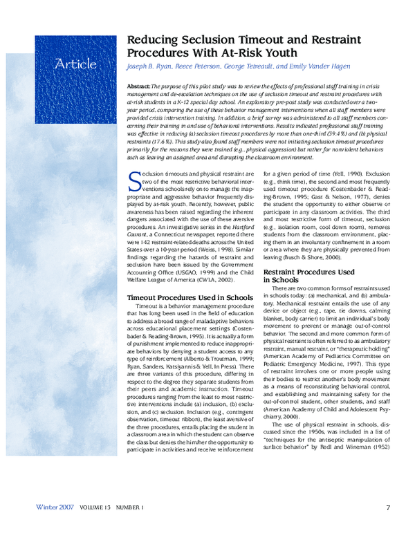 (PDF) Reducing Seclusion Timeout and Restraint Procedures with At-Risk ...