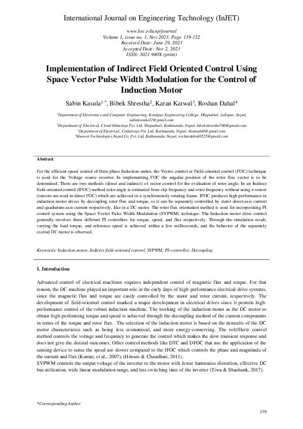 (PDF) Implementation of Indirect Field Oriented Control Using Space ...