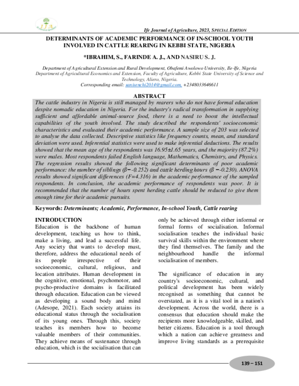 (PDF) DETERMINANTS OF ACADEMIC PERFORMANCE OF IN-SCHOOL YOUTH INVOLVED ...