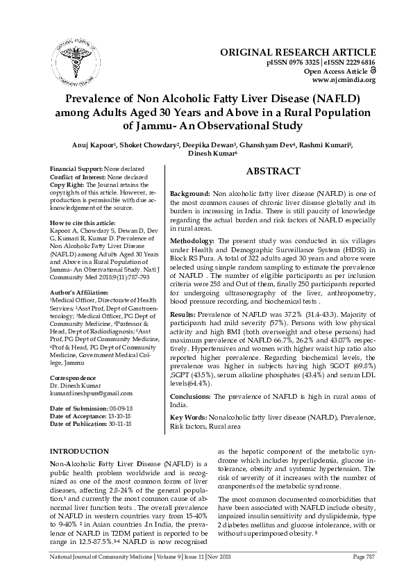 (PDF) Prevalence of Non Alcoholic Fatty Liver Disease (NAFLD) among ...