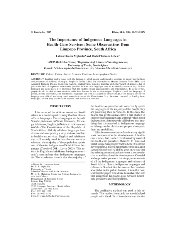 (PDF) The Importance of Indigenous Languages in Health-Care Services ...