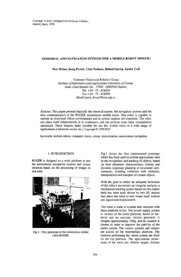 (PDF) Sensorial and Navigation Systems for a Mobile Robot (Roger)