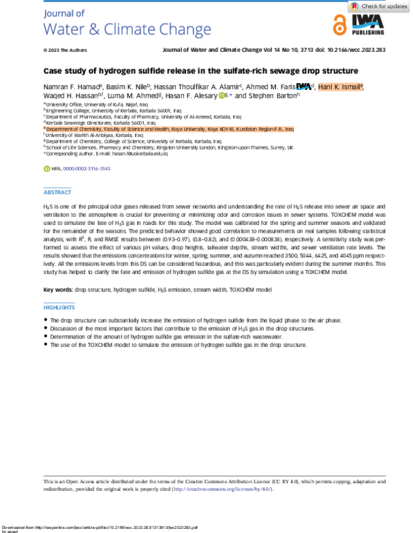 (PDF) Case study of hydrogen sulfide release in the sulfate-rich sewage ...