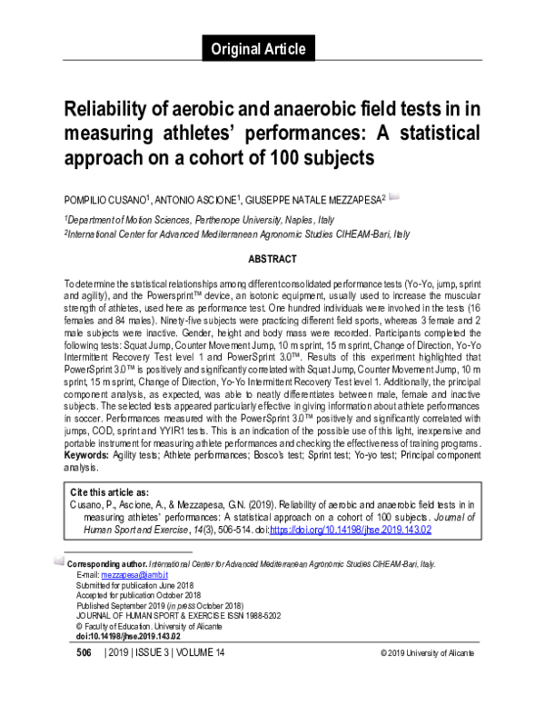 (PDF) Reliability of aerobic and anaerobic field tests in in measuring ...