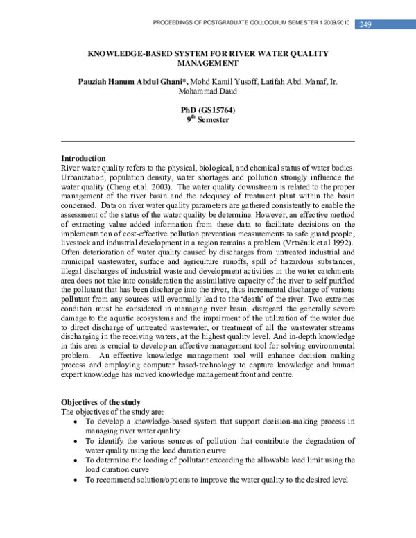 (PDF) Knowledge-Based System for River Water Quality Management