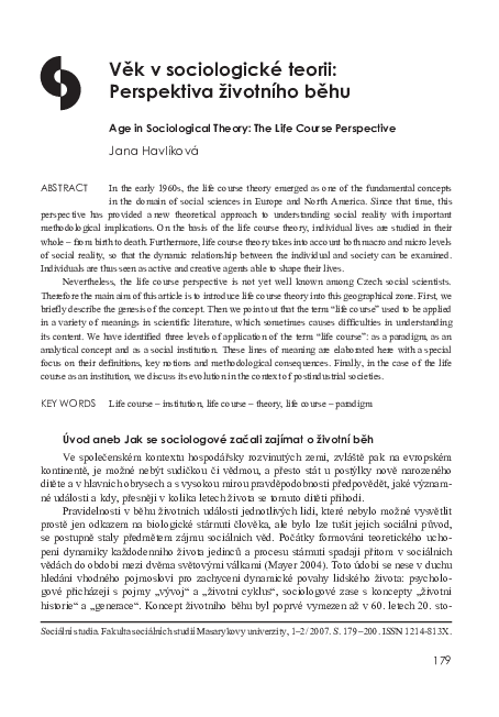 (PDF) Age in Sociological Theory : The Life Course Perspective