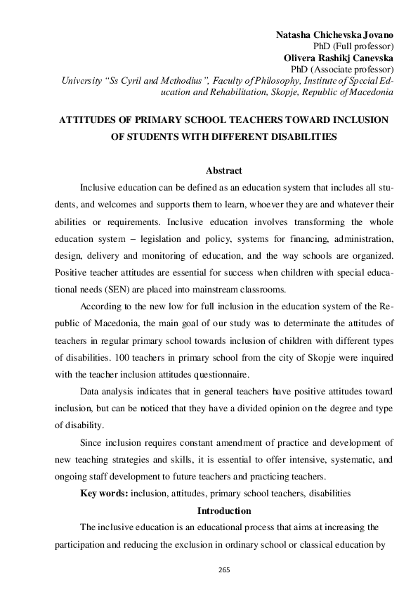 (PDF) Attitudes of primary school teachers toward inclusion of students ...