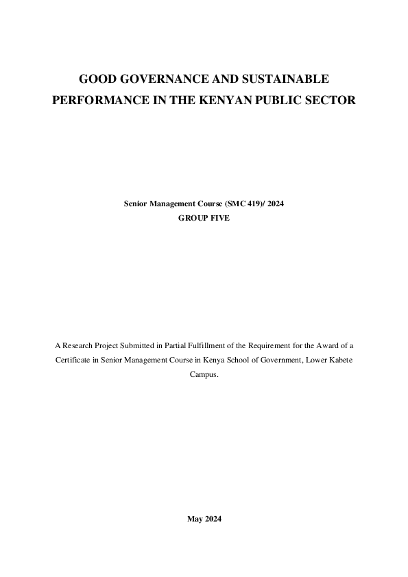 (PDF) GOOD GOVERNANCE AND SUSTAINABLE PERFORMANCE IN THE KENYAN PUBLIC ...