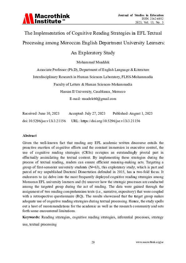 (PDF) The Implementation of Cognitive Reading Strategies in EFL Textual ...