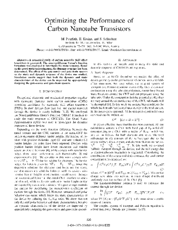 (PDF) Optimizing the Performance of Carbon Nanotube Transistors
