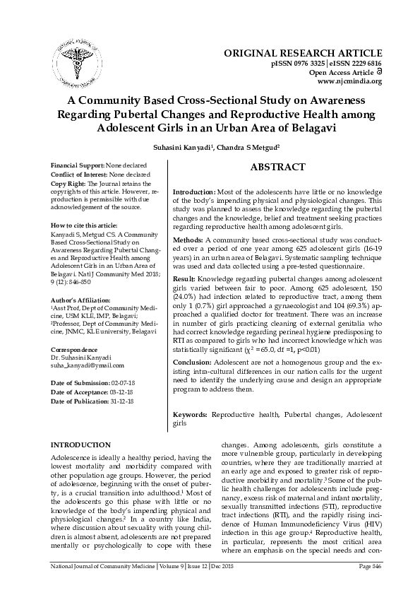 (PDF) A Community Based Cross-Sectional Study on Awareness Regarding ...