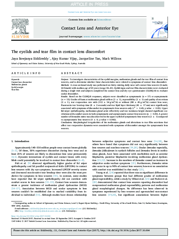 (PDF) The eyelids and tear film in contact lens discomfort