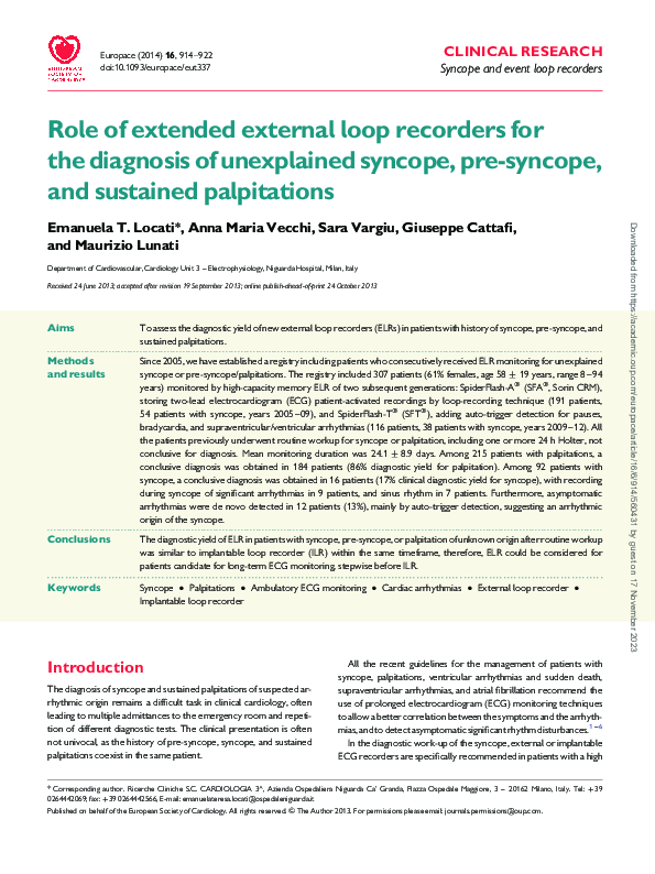 (PDF) Role of extended external loop recorders for the diagnosis of ...