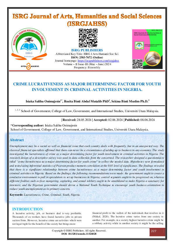 (PDF) CRIME LUCRATIVENESS AS MAJOR DETERMINING FACTOR FOR YOUTH ...