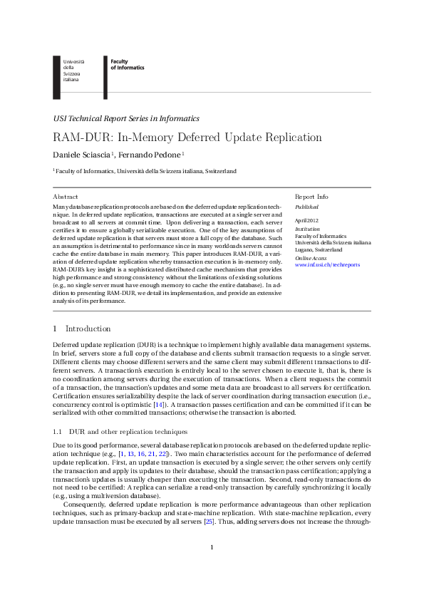 (PDF) RAM-DUR: In-Memory Deferred Update Replication