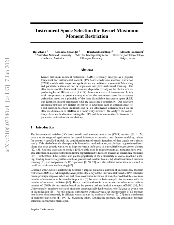 (PDF) Selecting Instrument Spaces for Kernel Maximum Moment Restriction