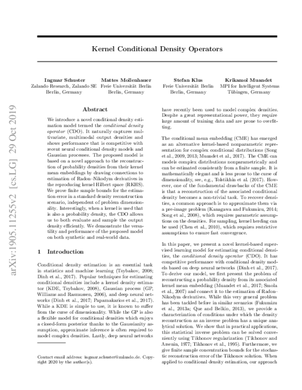 (PDF) Kernel Conditional Density Operators