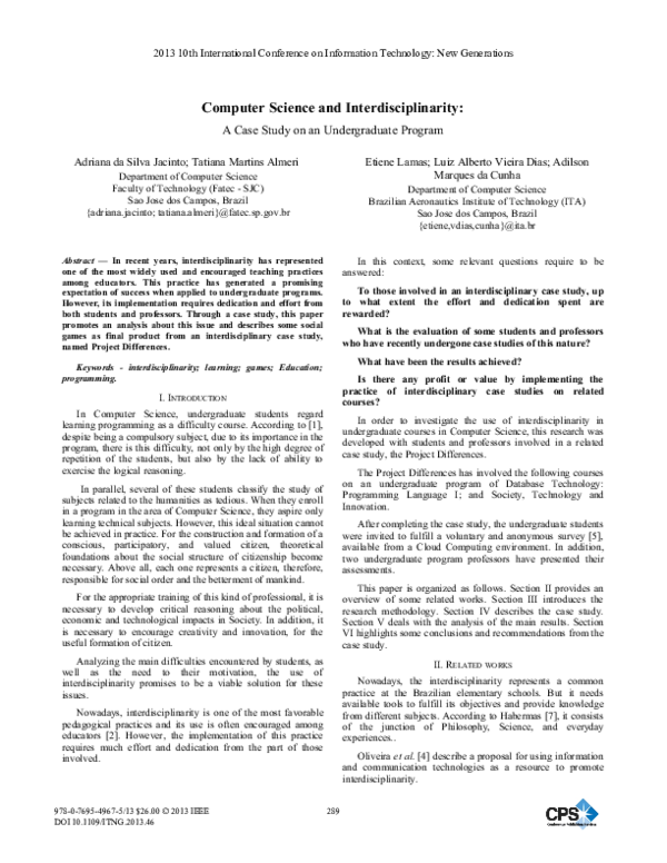 (PDF) Computer Science and Interdisciplinarity: A Case Study on an ...