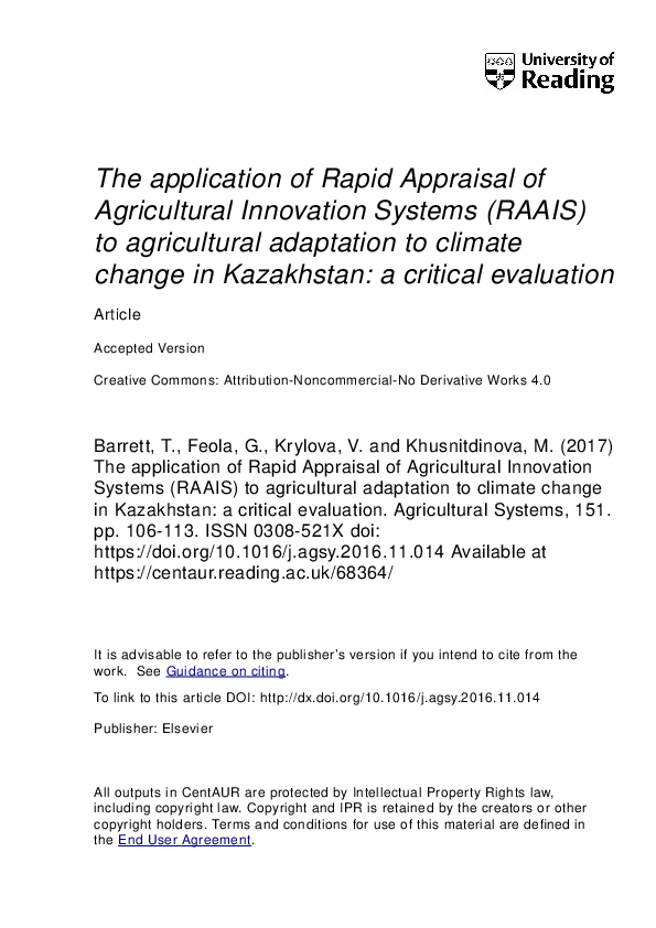 (PDF) The application of Rapid Appraisal of Agricultural Innovation ...
