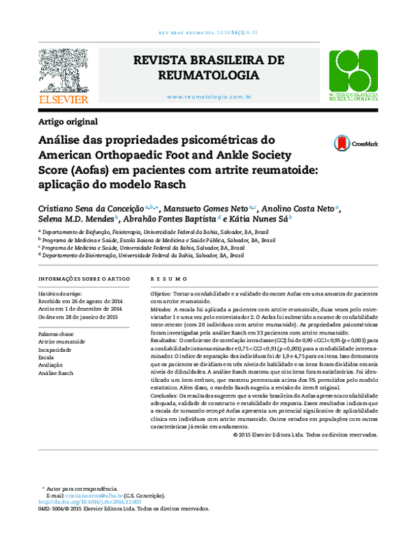 (PDF) Análise das propriedades psicométricas do American Orthopaedic ...