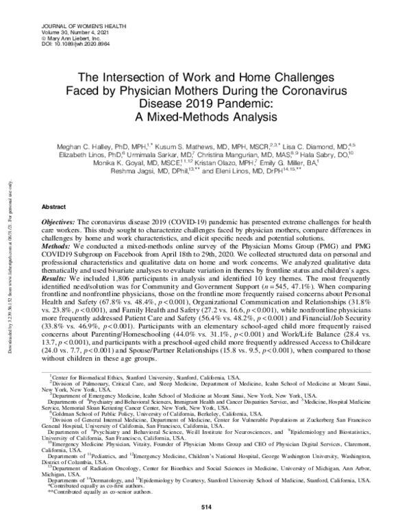(PDF) The Intersection of Work and Home Challenges Faced by Physician ...