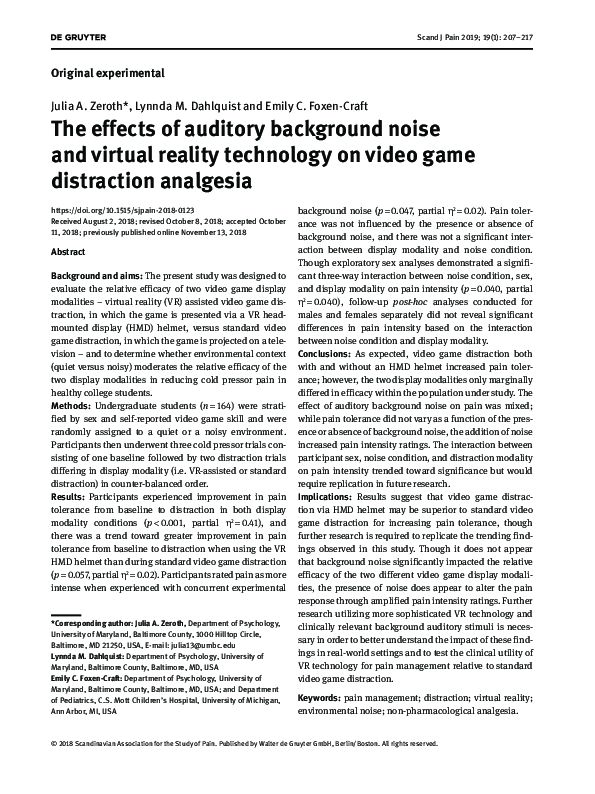 (PDF) The effects of auditory background noise and virtual reality ...