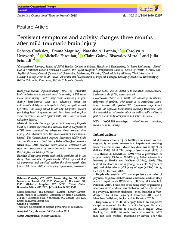 (PDF) Persistent symptoms and activity changes three months after mild ...