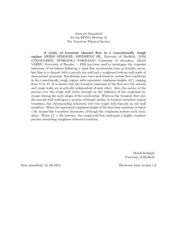 (PDF) A study of transient channel flow in a transitionally rough regime