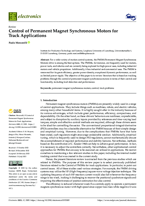 (PDF) Control of Permanent Magnet Synchronous Motors for Track Applications