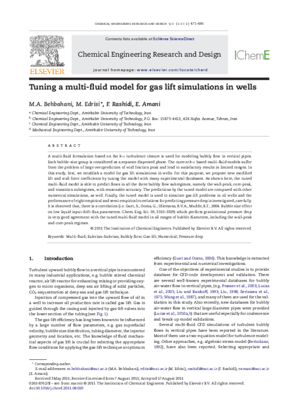 (PDF) Tuning a multi-fluid model for gas lift simulations in wells