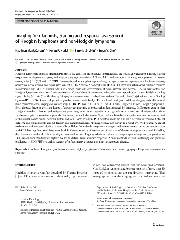 (PDF) Imaging for diagnosis, staging and response assessment of Hodgkin ...