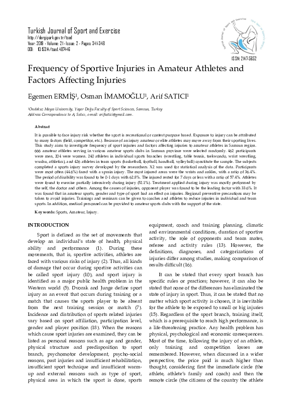 (PDF) Frequency of Sportive Injuries in Amateur Athletes and Factors ...