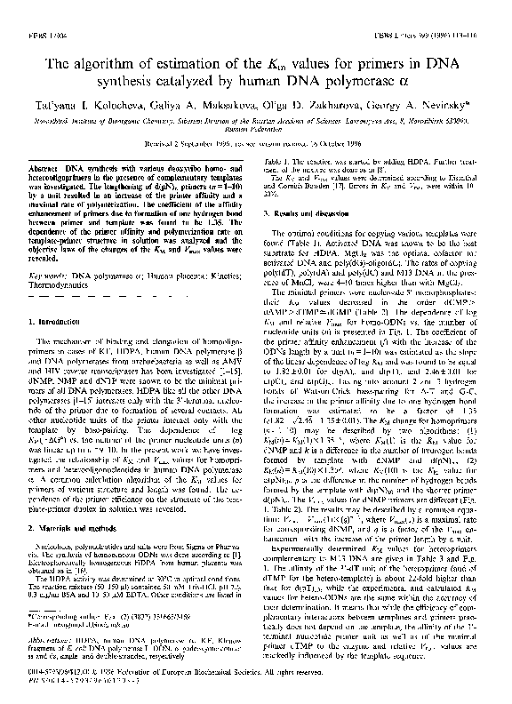 (PDF) The algorithm of estimation of the K m values for primers in DNA ...