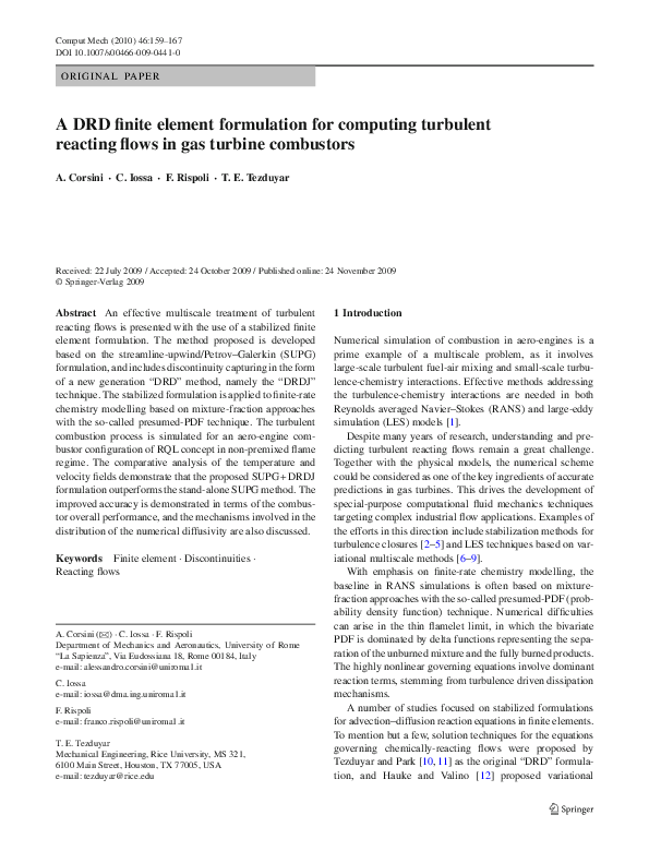 (PDF) A DRD finite element formulation for computing turbulent reacting ...