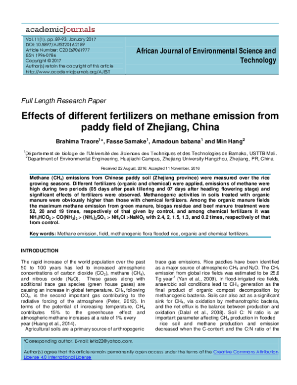 (PDF) Effects of different fertilizers on methane emission from paddy ...