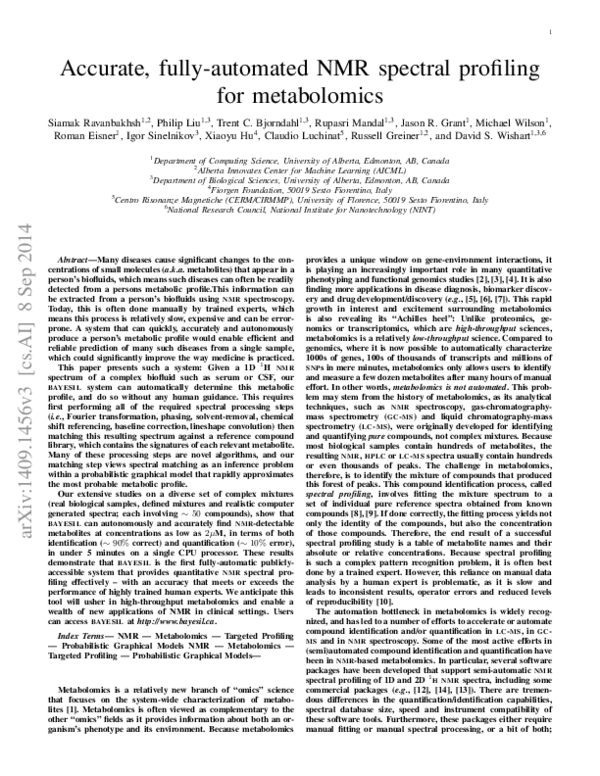 (PDF) Accurate, fully-automated NMR spectral profiling for metabolomics