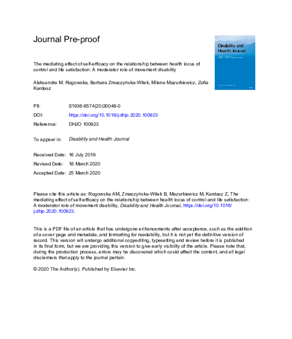 (PDF) The mediating effect of self-efficacy on the relationship between ...
