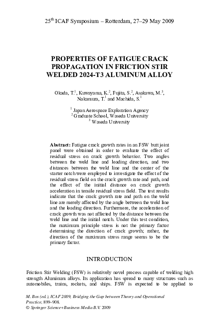 (PDF) Properties Of Fatigue Crack Propagation In Friction Stir Welded ...