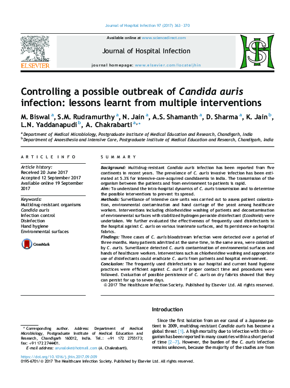 (PDF) Controlling a possible outbreak of Candida auris infection ...