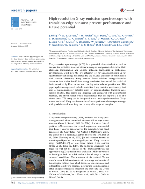 (PDF) High-resolution X-ray emission spectroscopy with transition-edge ...