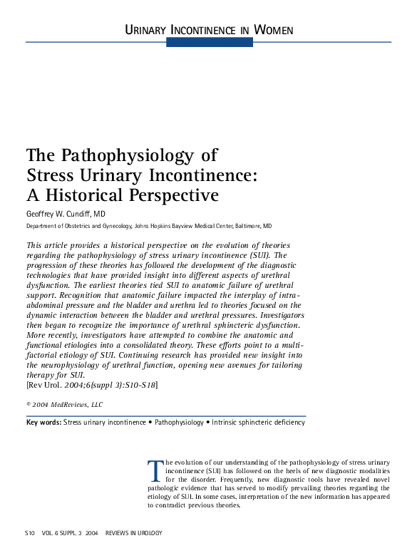 (PDF) The pathophysiology of stress urinary incontinence: a historical ...